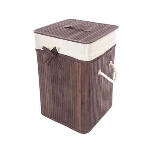 Cesta De Almacenaje Bambu Caoba Cesto Para La Ropa Plegable Con Tapa Superior Funda Textil Lazo Y Asas Caja Tamano B0cczgbrd7