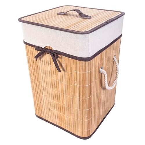 Cesta De Almacenaje Bambu Natural Cesto Ropa Sucia Cesto Bano Caja Plegable Con Tapa Superior Ropero Con Lazo Y As B0ck4hk6kp