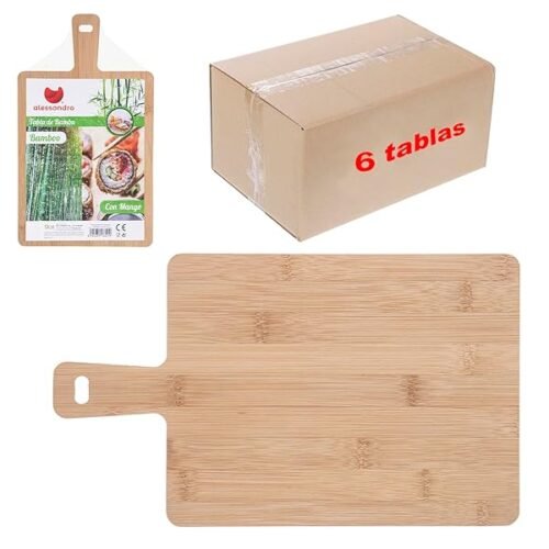 Pack 6 Tablas De Bambu Con Mango 3 Tamanos A Elegir 33x19cm 36x215cm Y 55x30cm Grosor De 1cm Para Servir Carnes B0cn9r5hv3