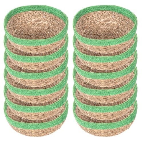 Pack De 12 Bol Redondos Yute Con Borde Verde 2 Tamanos A Elegir 22x9cm Y 25x10cm Cuencos Para Decoracion O Multiusos B0cn9rwwd1